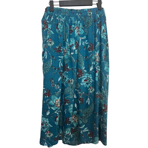 NWT Band Of The Free Large In Floral Print Boho Teal Red Aqua Maxi Skirt - Picture 5 of 16